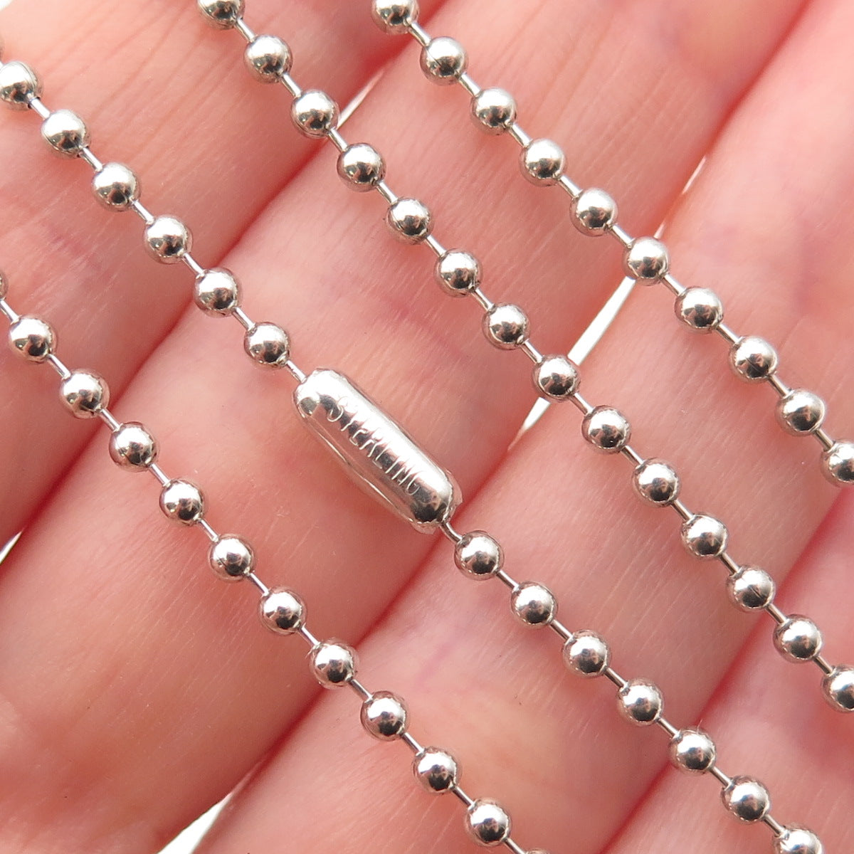 925 Sterling Silver Vintage Ball Beaded Chain Necklace 28"