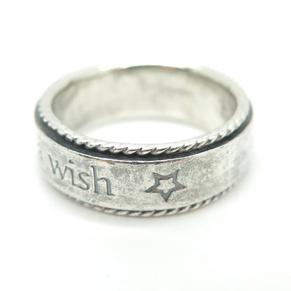 T & T 925 Sterling Silver Vintage "Make a Wish" Band Ring Size 7.25