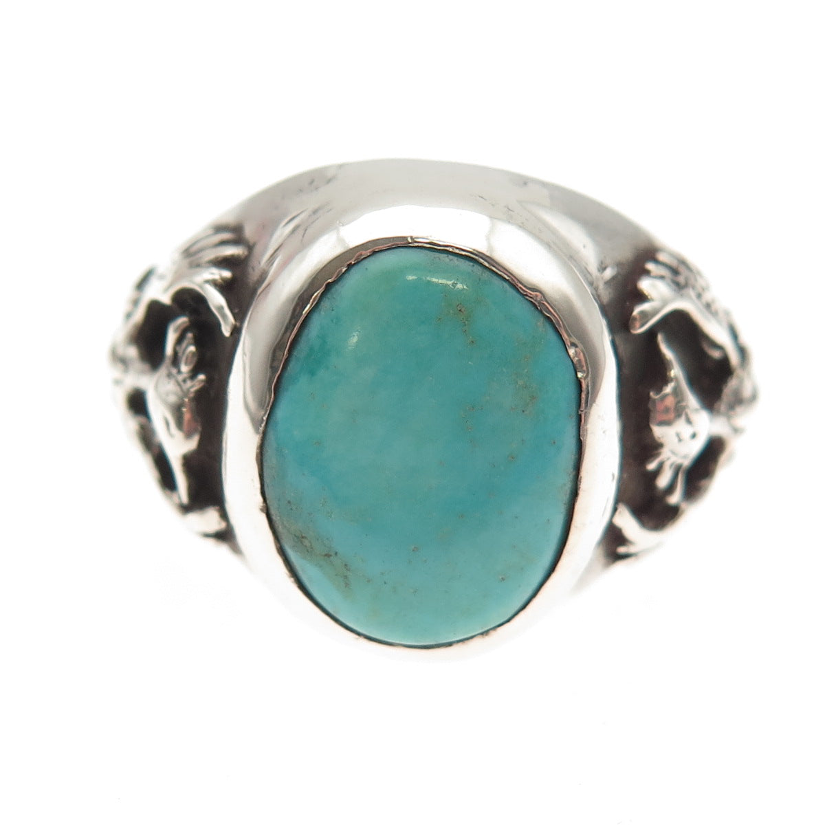 Old Pawn 925 Sterling Silver Vintage Turquoise Peyote Bird Oxidized Ring Size 10