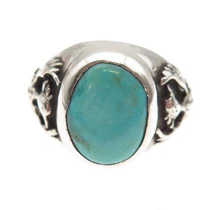 Old Pawn 925 Sterling Silver Vintage Turquoise Peyote Bird Oxidized Ring Size 10