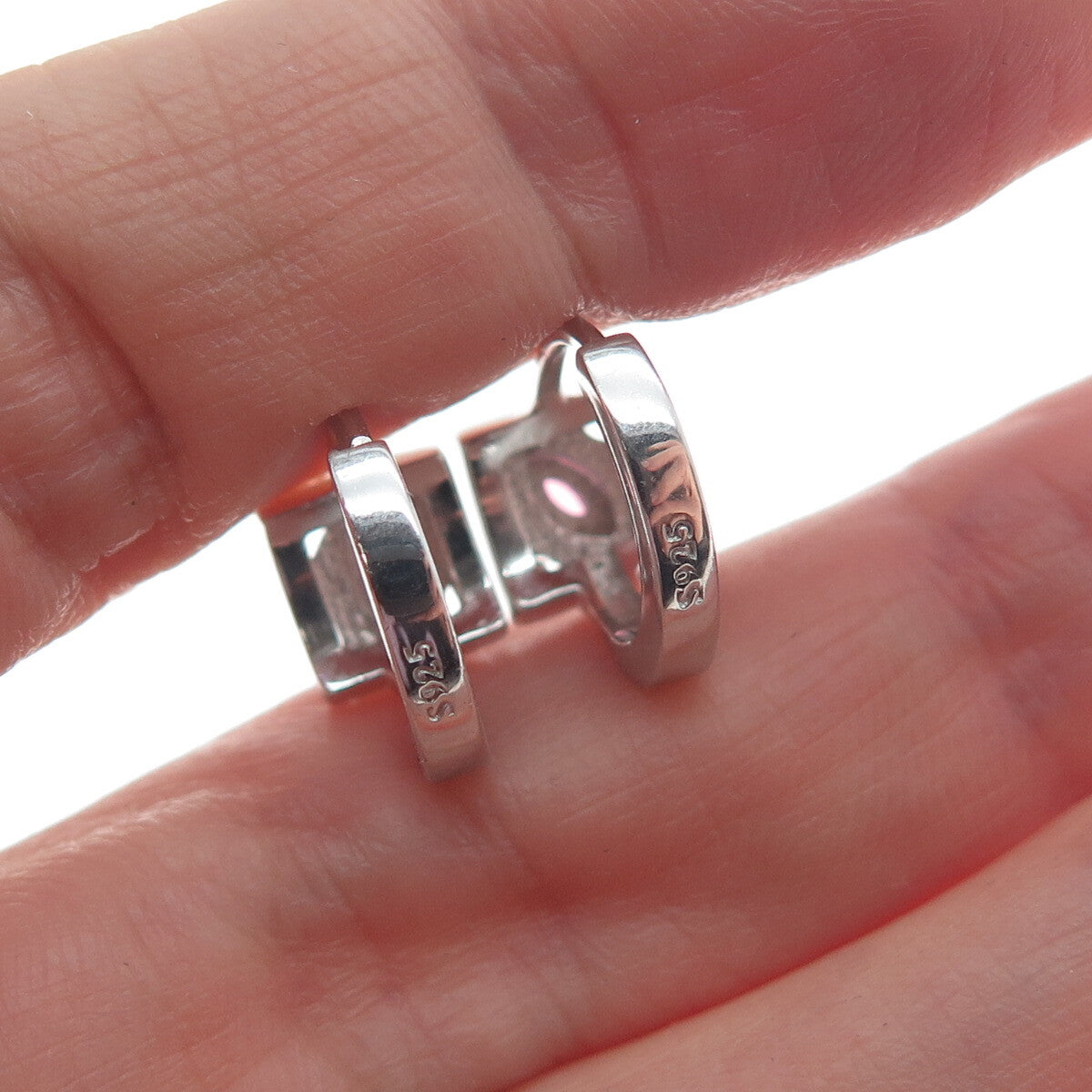 925 Sterling Silver Marquise-Cut Pink & Round-Cut White C Z Hoop Earrings