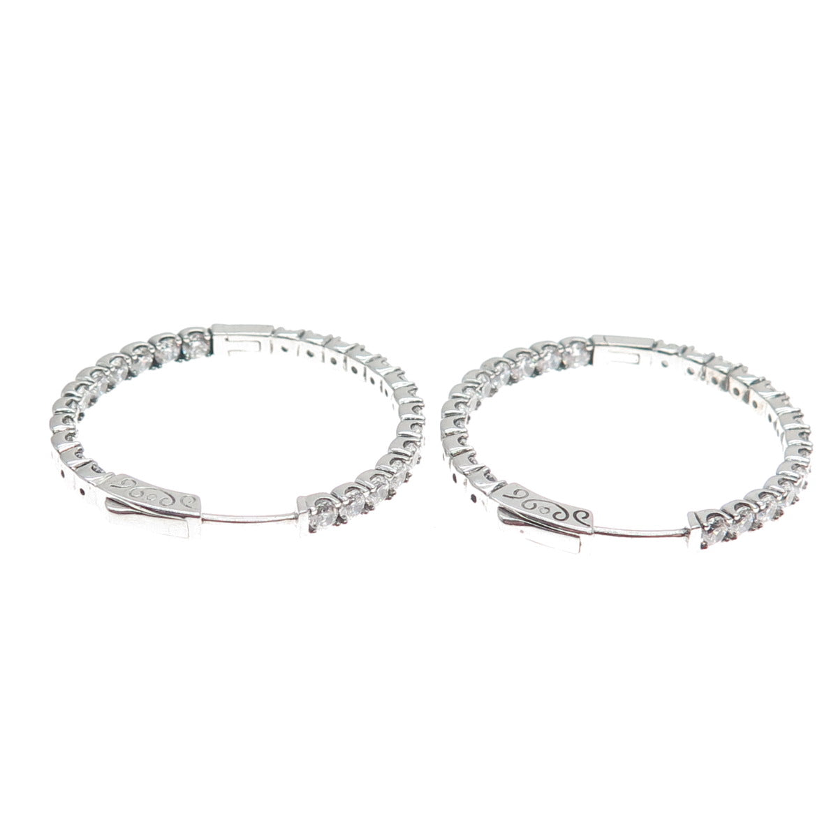 KLEO 925 Sterling Silver Round-Cut C Z In & Out Hoop Earrings