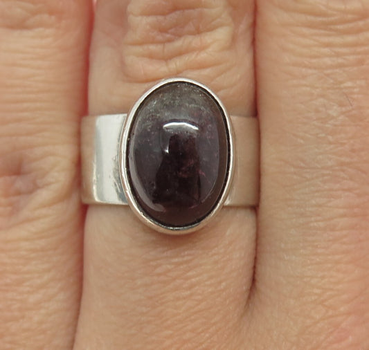 925 Sterling Silver Vintage Real Tourmaline Gemstone Modernist Ring Size 7.25