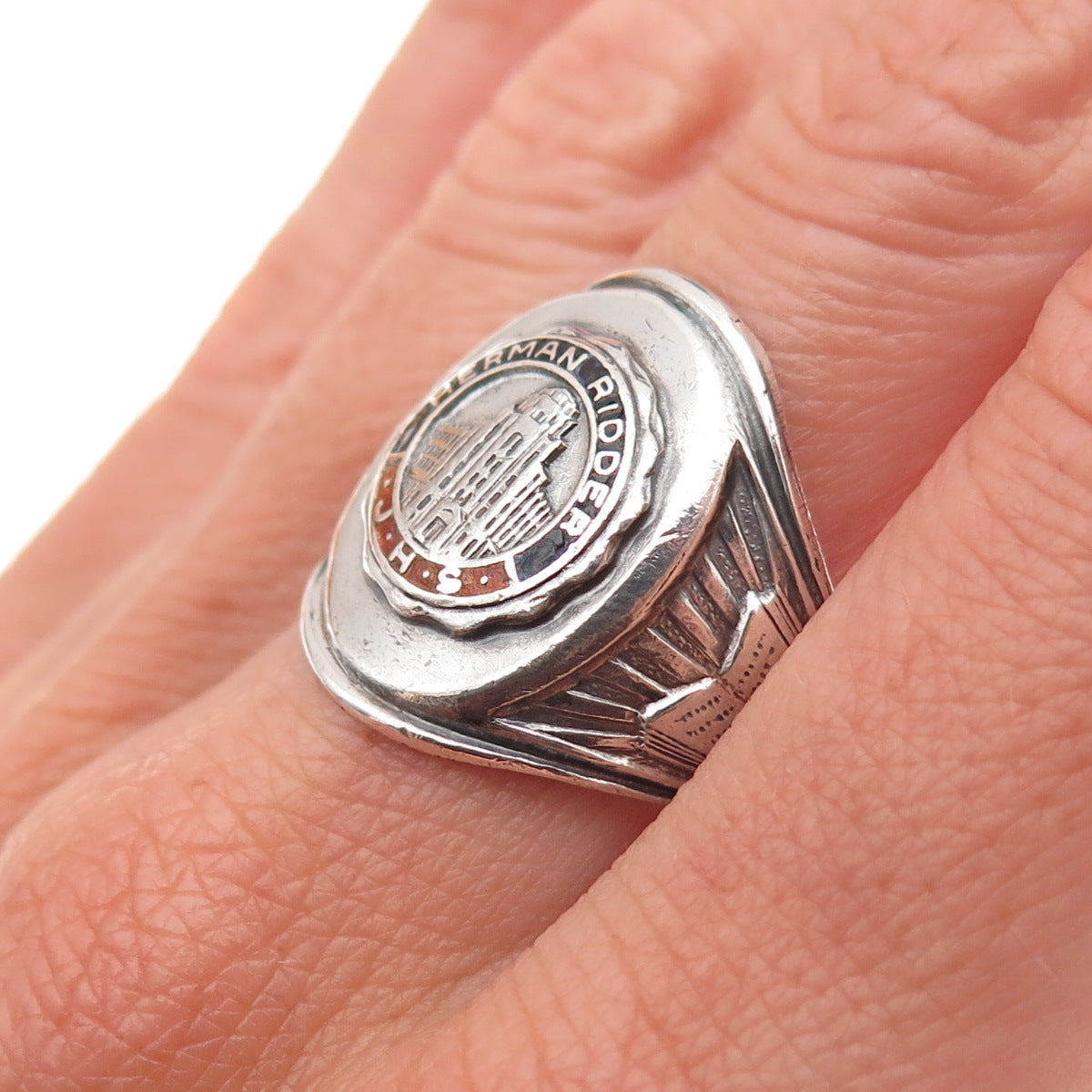 Reed & Co. Sterling Vintage 1979 Enamel Herman Ridder JH School Ring Size 8.75