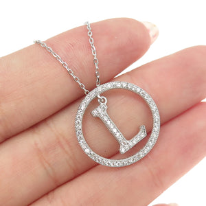 925 Sterling Silver Round-Cut C Z Letter "L" Initial Cable Chain Necklace 16-18"