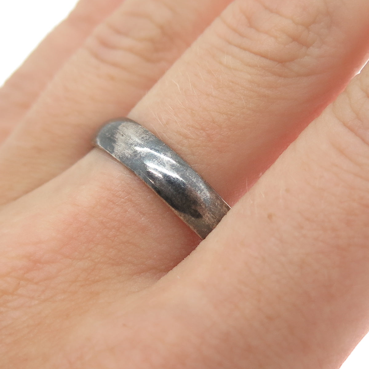 925 Sterling Silver Vintage Mexico Classic Wedding Oxidized Band Ring Size 11.25