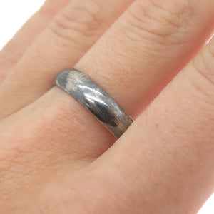 925 Sterling Silver Vintage Mexico Classic Wedding Oxidized Band Ring Size 11.25