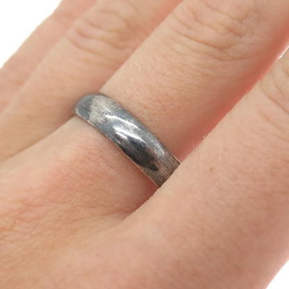 925 Sterling Silver Vintage Mexico Classic Wedding Oxidized Band Ring Size 11.25