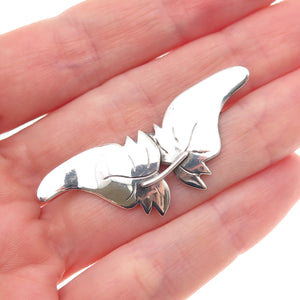 925 Sterling Silver Vintage Modernist Floral Leaf Butterfly Pin Brooch