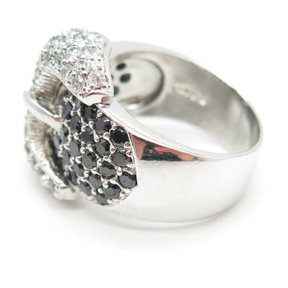 925 Sterling Silver Round-Cut Black & White C Z Belt Ring Size 8