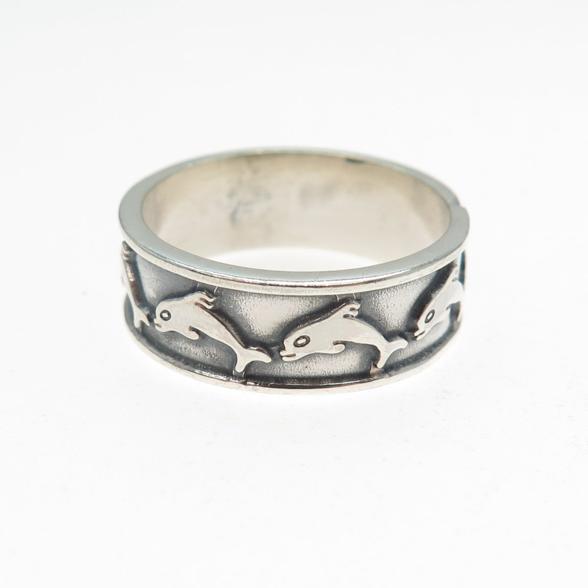 925 Sterling Silver Vintage Mexico Dolphin Oxidized Band Ring Size 10.5