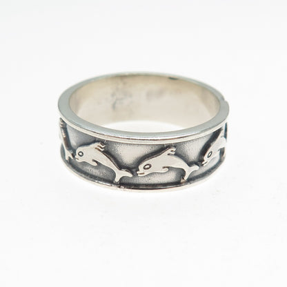 925 Sterling Silver Vintage Mexico Dolphin Oxidized Band Ring Size 10.5