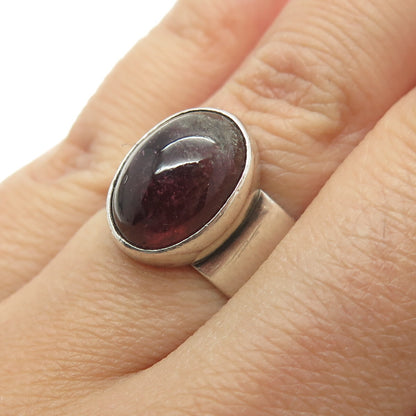 925 Sterling Silver Vintage Real Tourmaline Gemstone Modernist Ring Size 7.25