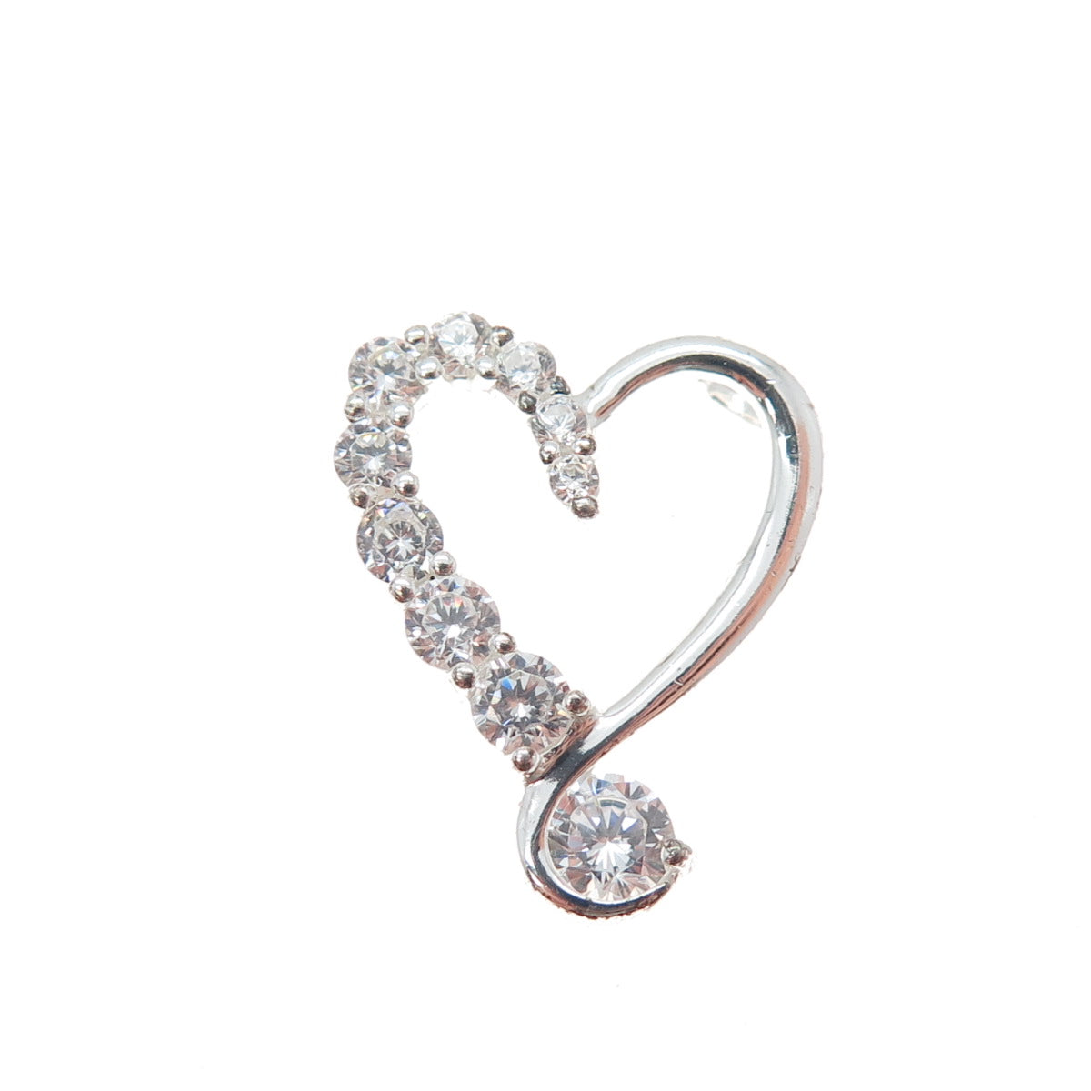 925 Sterling Silver Graduated Round-Cut C Z Heart Minimalist Slide Pendant