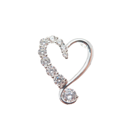 925 Sterling Silver Graduated Round-Cut C Z Heart Minimalist Slide Pendant