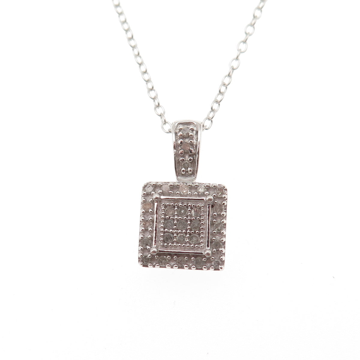 925 Sterling Silver Real Round-Cut Diamond Cable Chain Necklace 18"