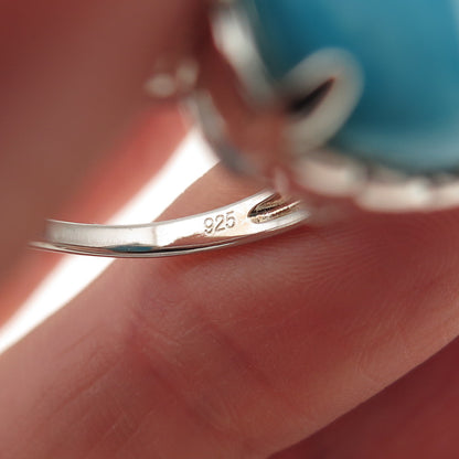 925 Sterling Silver Real Cabochon Sleeping Beauty Turquoise Ring Size 8