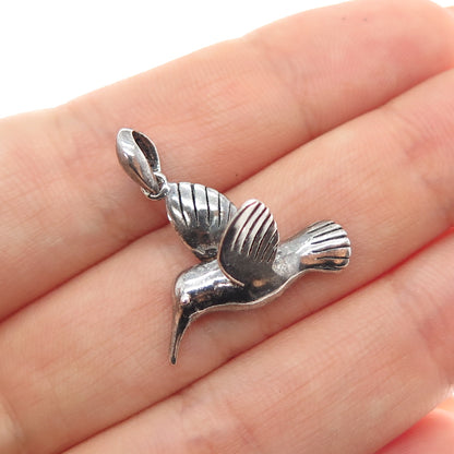 925 Sterling Silver Vintage Hummingbird Oxidized Charm Pendant