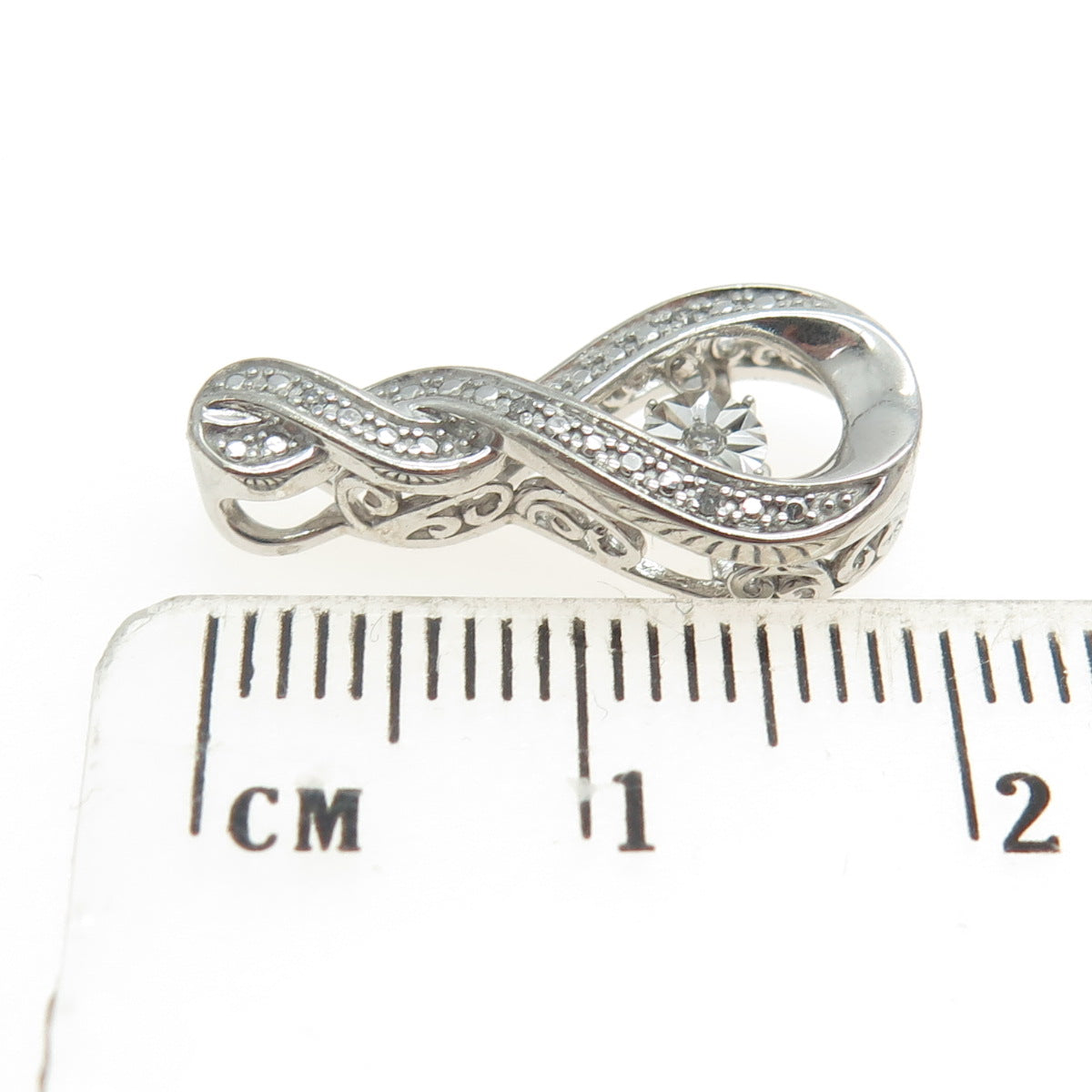 925 Sterling Silver Real Round-Cut Diamond Twisted Infinity Slide Pendant