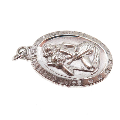 925 Sterling Silver Vintage St. Christopher Religious Charm Pendant
