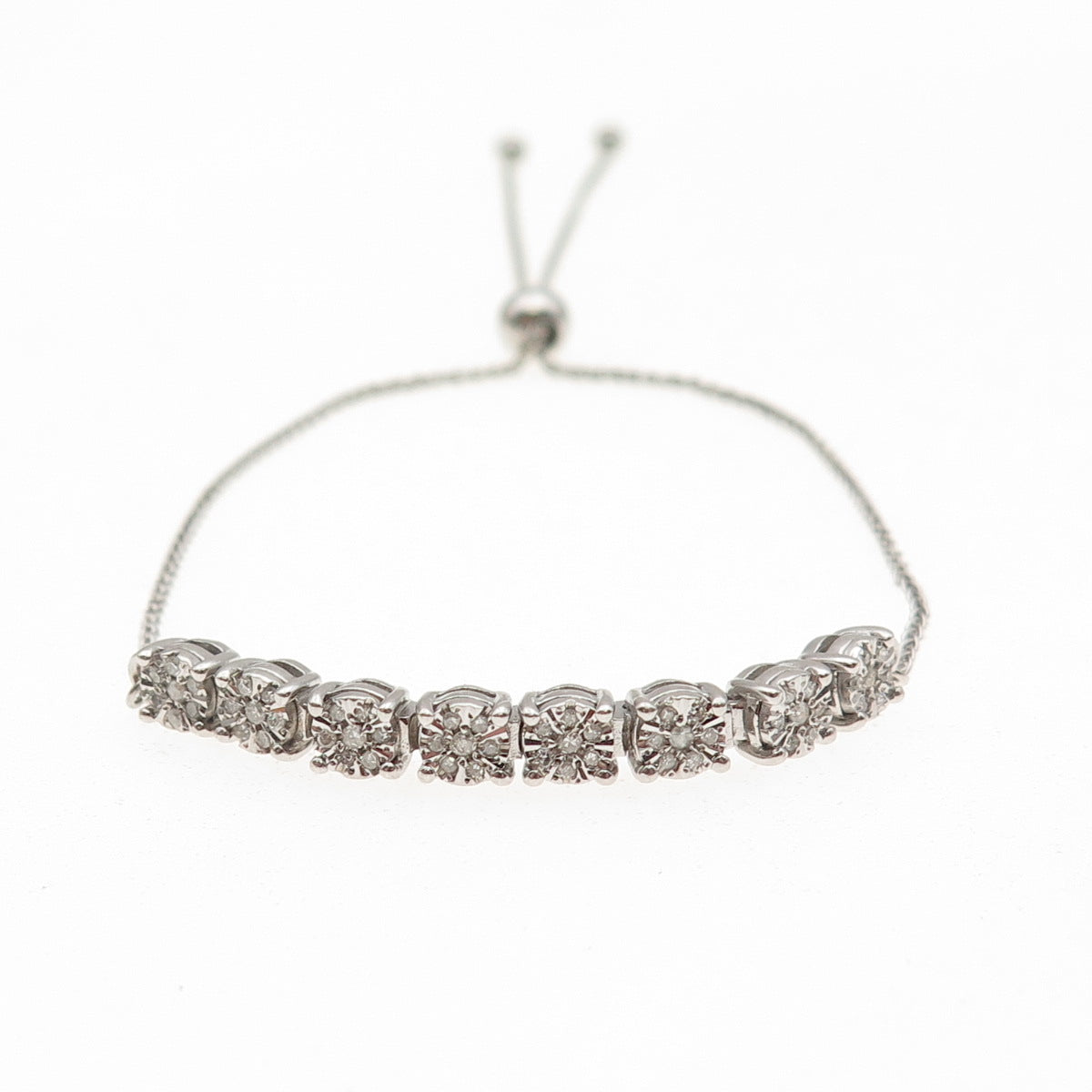 925 Sterling Real Diamond Spiga Link Adjustable Bolo Anklet / Bracelet 6-9.75"