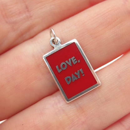 925 Sterling Silver Red Enamel Love, Day! Minimalist Charm Pendant