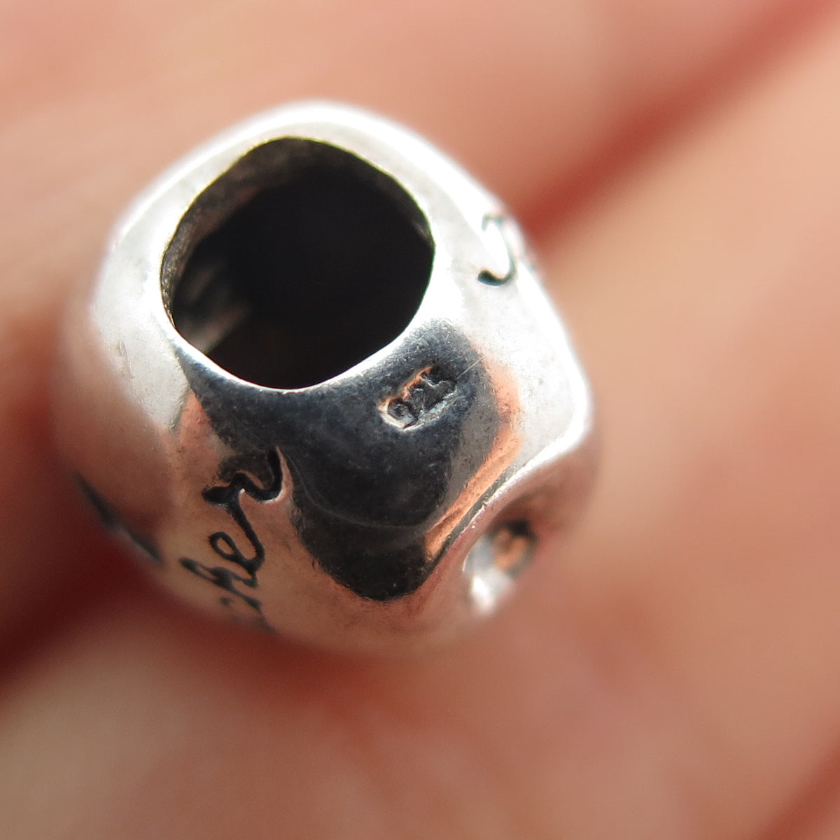 REFLECTION BEADS 925 Sterling Silver C Z #1 Teacher Apple Slide Bead Charm