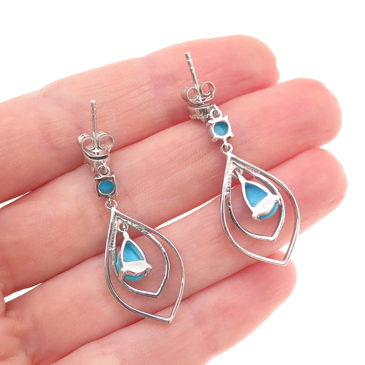 Chuck Clemency 925 Sterling Silver Real Turquoise Dangle Earrings
