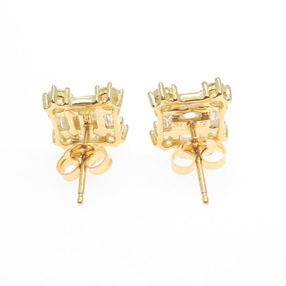 925 Sterling Silver Gold Plated Princess Emerald & Round-Cut C Z Stud Earrings