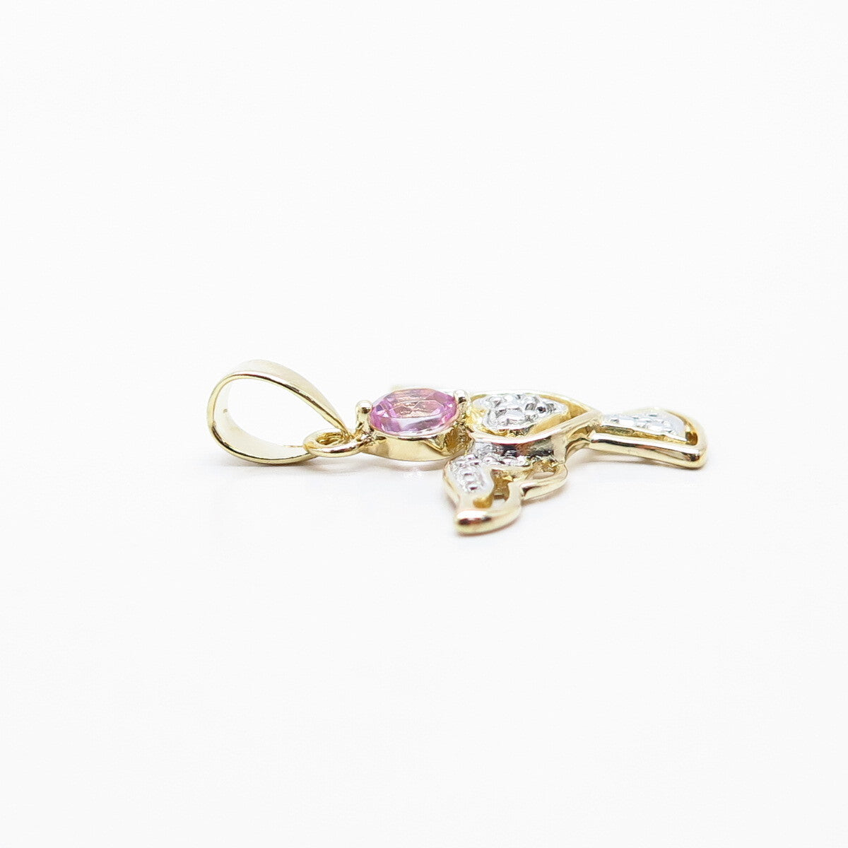 925 Sterling Silver Gold Plated Real Diamond Lab-Created Sapphire Angel Pendant