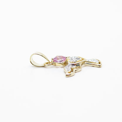925 Sterling Silver Gold Plated Real Diamond Lab-Created Sapphire Angel Pendant