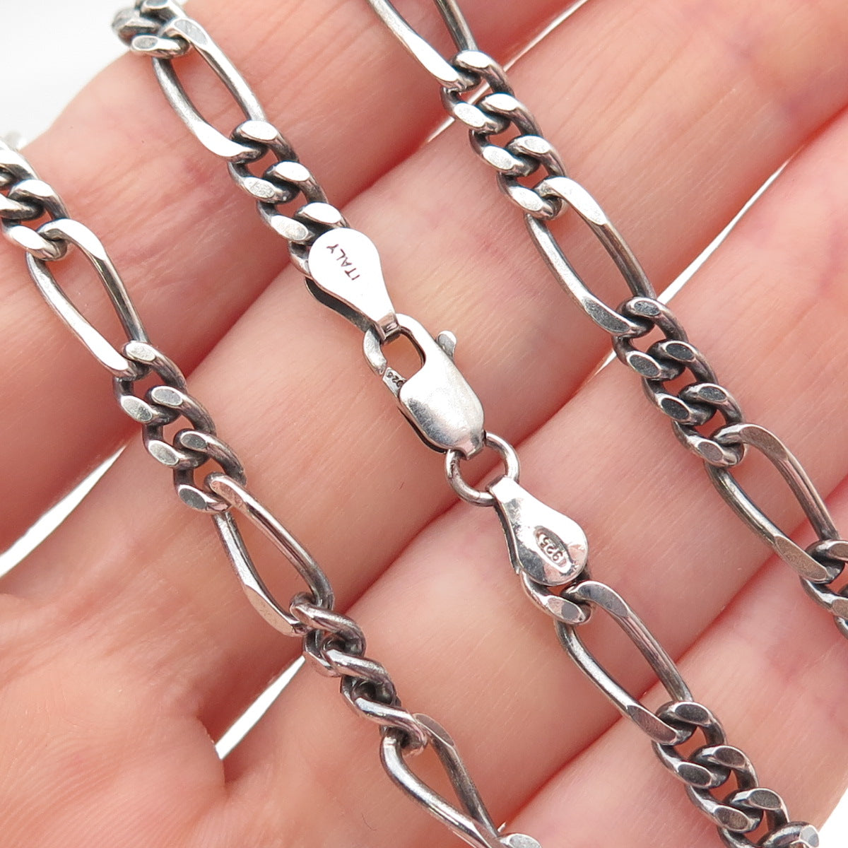 925 Sterling Silver Vintage Italy Figaro Chain Oxidized Necklace 24"