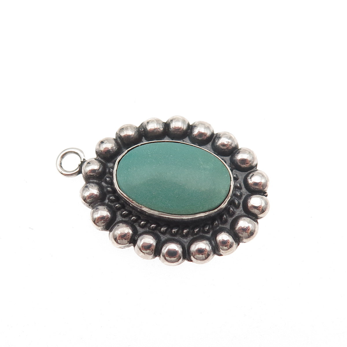 Old Pawn Sterling Silver Vintage Turquoise Floral Beaded Tribal Charm Pendant