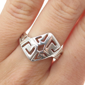 925 Sterling Silver Vintage Ethnic Sun Symbol Zig Zag Ring Size 7.25