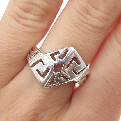 925 Sterling Silver Vintage Ethnic Sun Symbol Zig Zag Ring Size 7.25