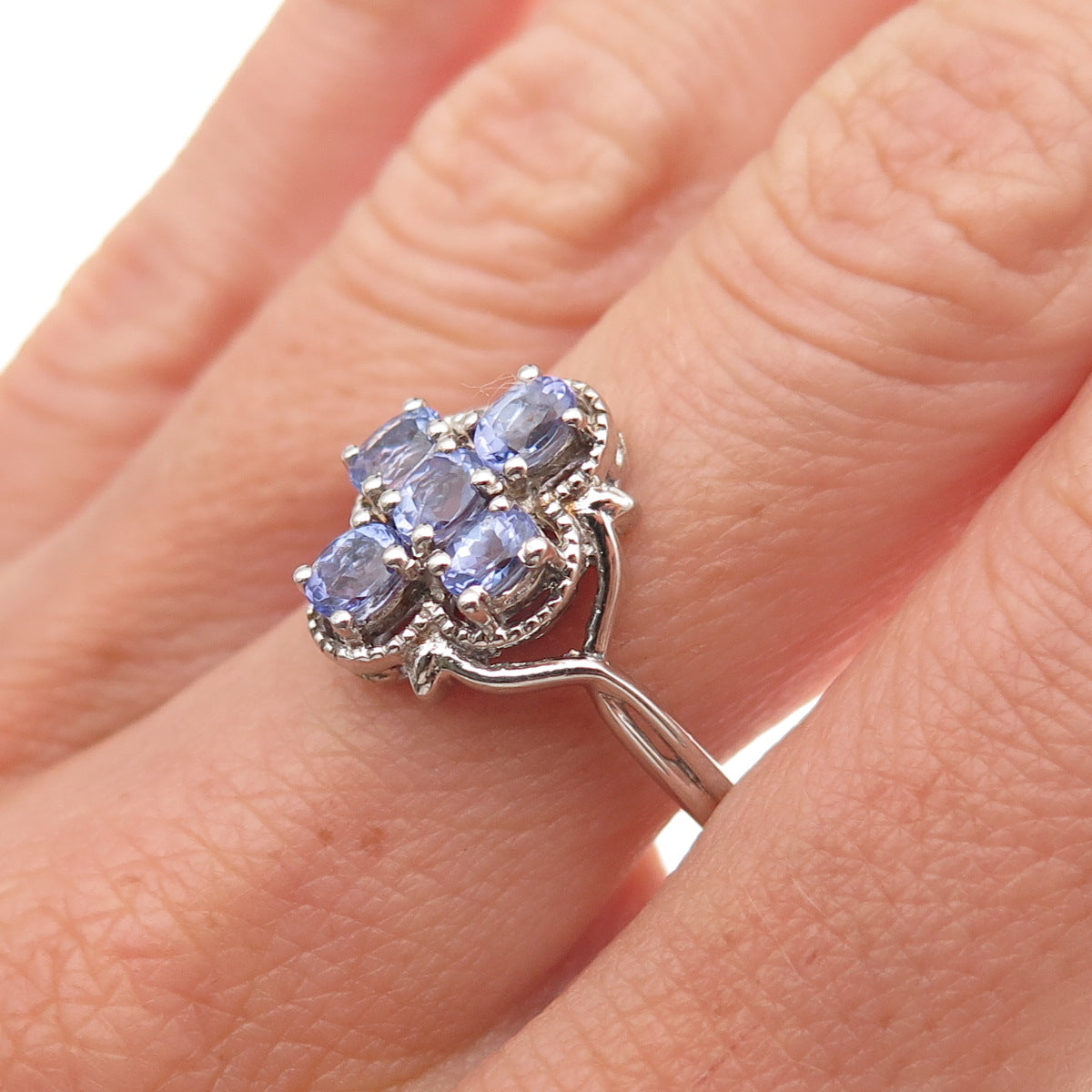 Chuck Clemency 925 Sterling Silver Real Oval-Cut Tanzanite Cross Ring Size 8.25