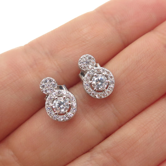 925 Sterling Silver Round-Cut C Z Snowman Stud Earrings