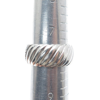 JOSE HESS 925 Sterling Silver Round-Cut C Z Wavy Ribbed Band Ring Size 8