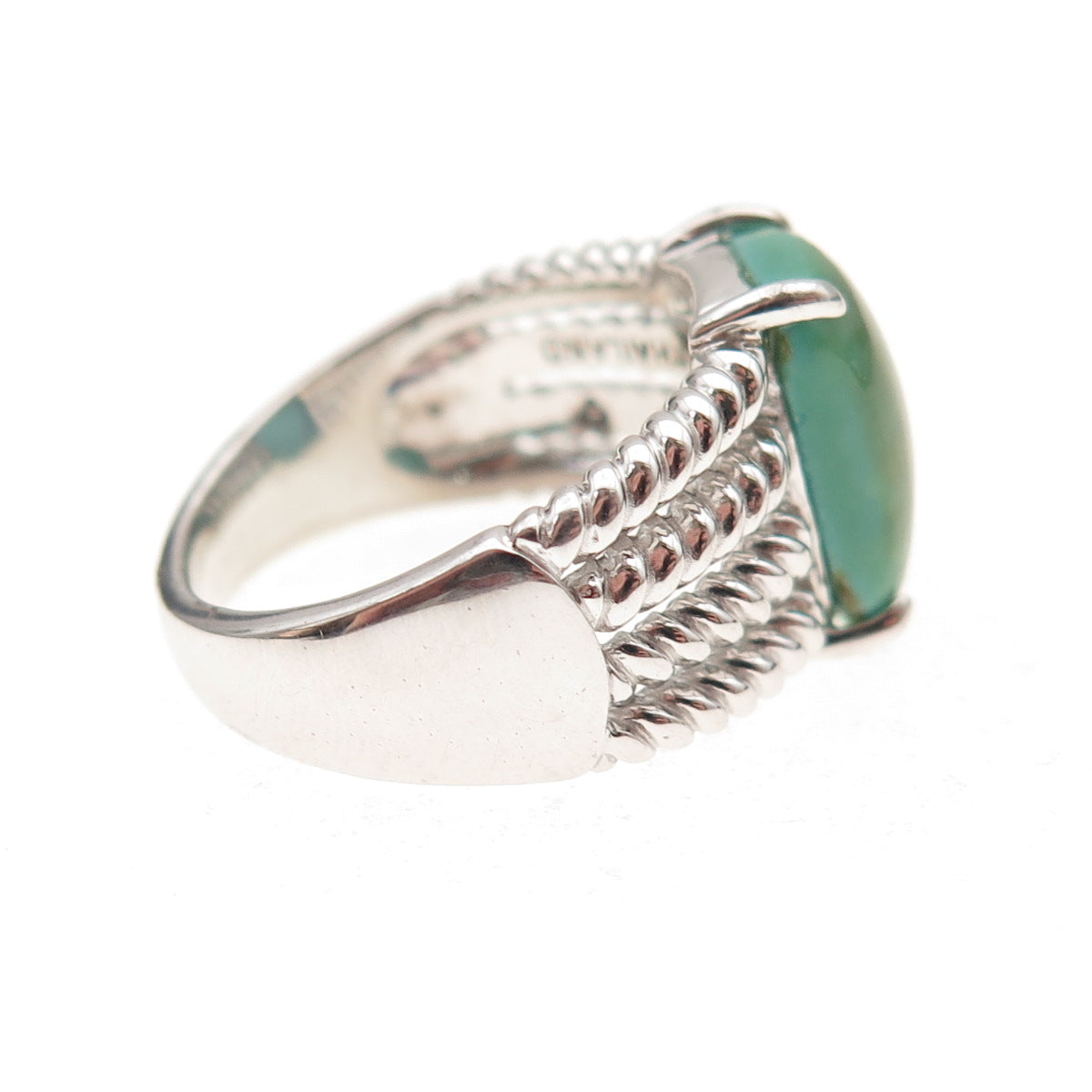 925 Sterling Silver Real Royston Turquoise 3-Row Ring Size 6