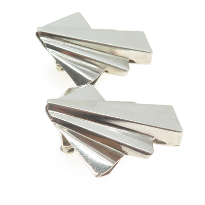 CLEGDE 925 Sterling Silver Vintage Modernist Fantail Clip On Earrings