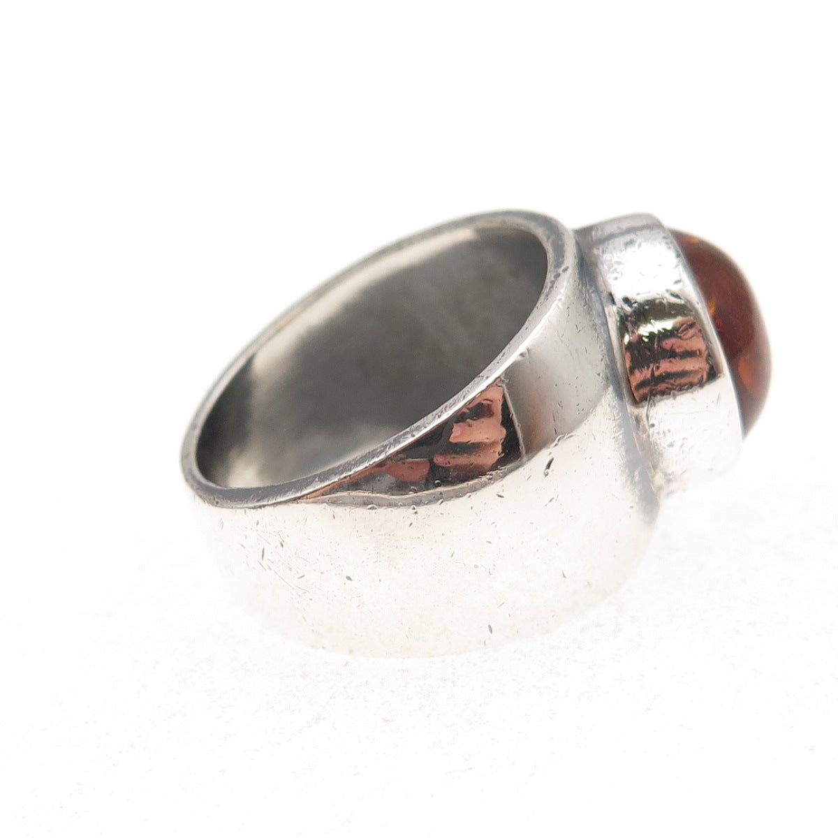 Dominique Dinouart 925 Sterling Silver Vintage Mexico Real Amber Ring Size 8