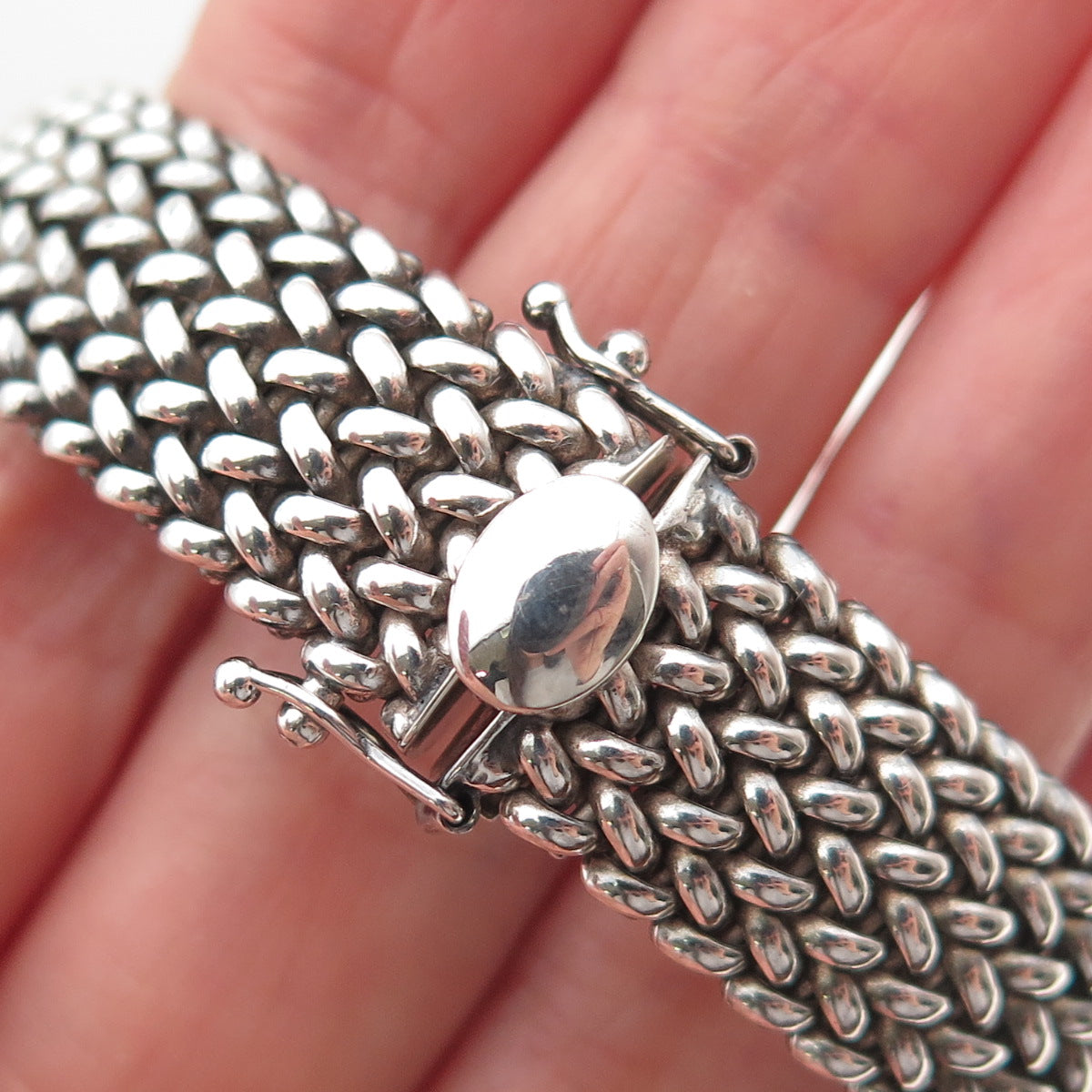 925 Sterling Silver Vintage Italy Mesh Link Oxidized Bracelet 7"