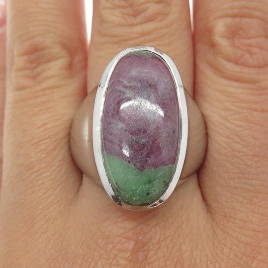 925 Sterling Silver Vintage Real Oval-Cut Zoisite Ruby Ring Size 11.25