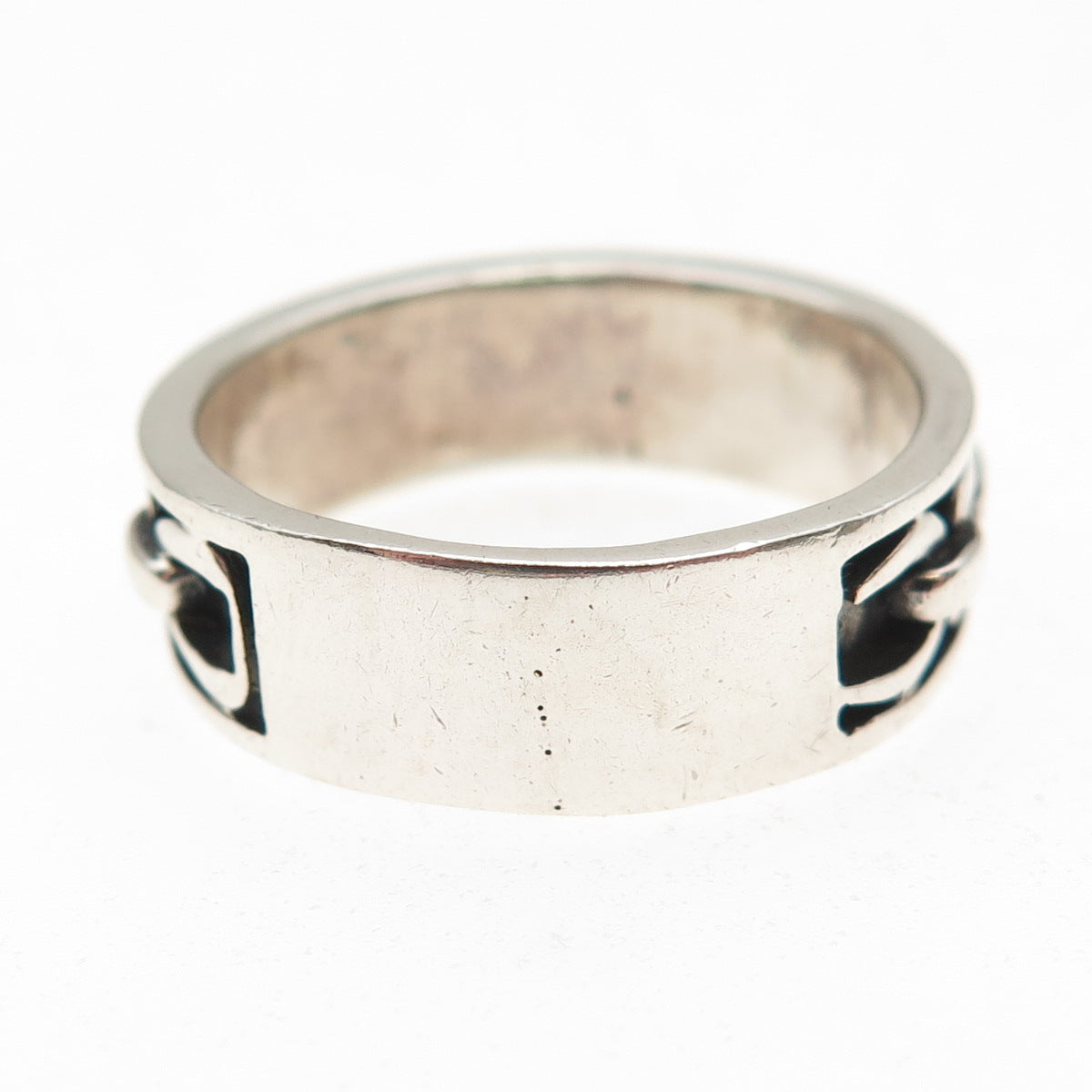 925 Sterling Silver Vintage Mexico Cable Link Oxidized Band Ring Size 9.75