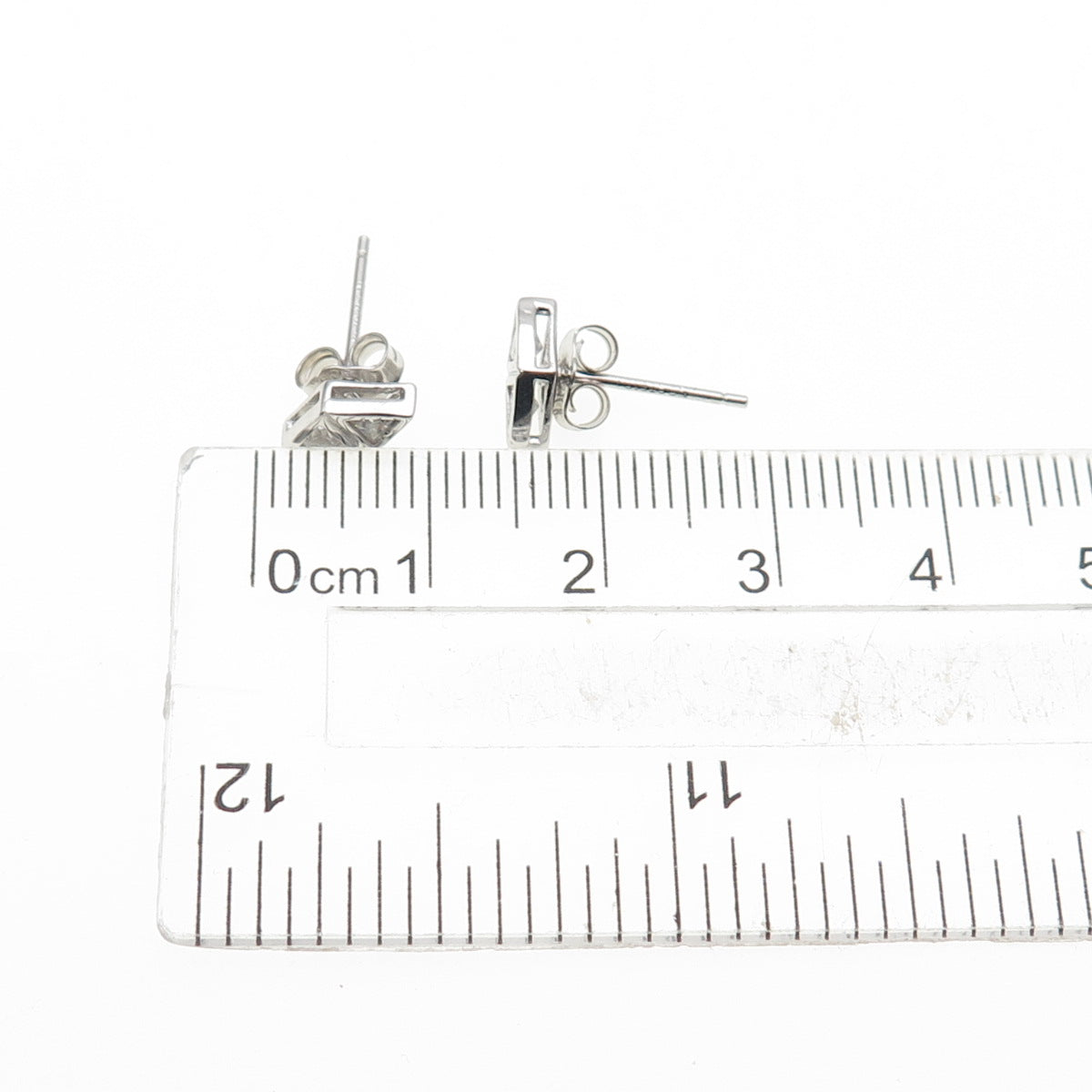 925 Sterling Silver Triangle-Cut C Z Stud Earrings