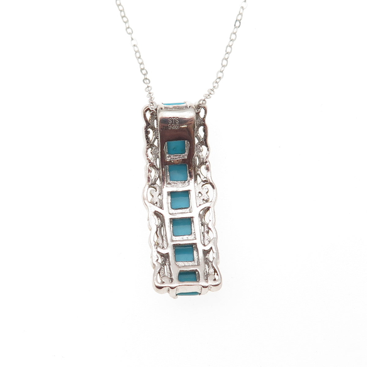 Chuck Clemency 925 Sterling Silver 2-Tone Real Turquoise Chain Necklace 20"