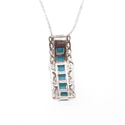Chuck Clemency 925 Sterling Silver 2-Tone Real Turquoise Chain Necklace 20"