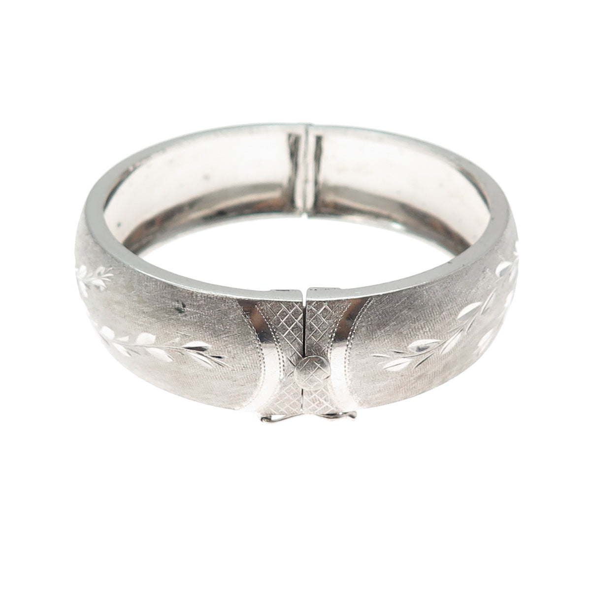 925 Sterling Silver Vintage Diamond-Cut Engraved Flower Bangle Bracelet 7.25"