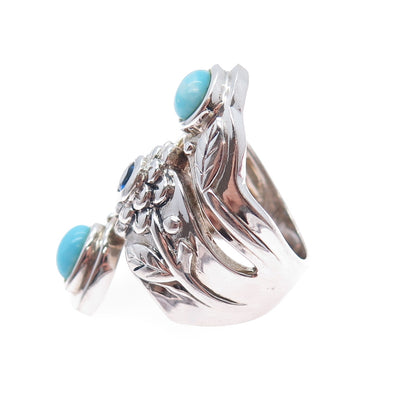 MODA Sterling Silver Vintage Turquoise Blue Spinel Modernist Flower Ring Size 7