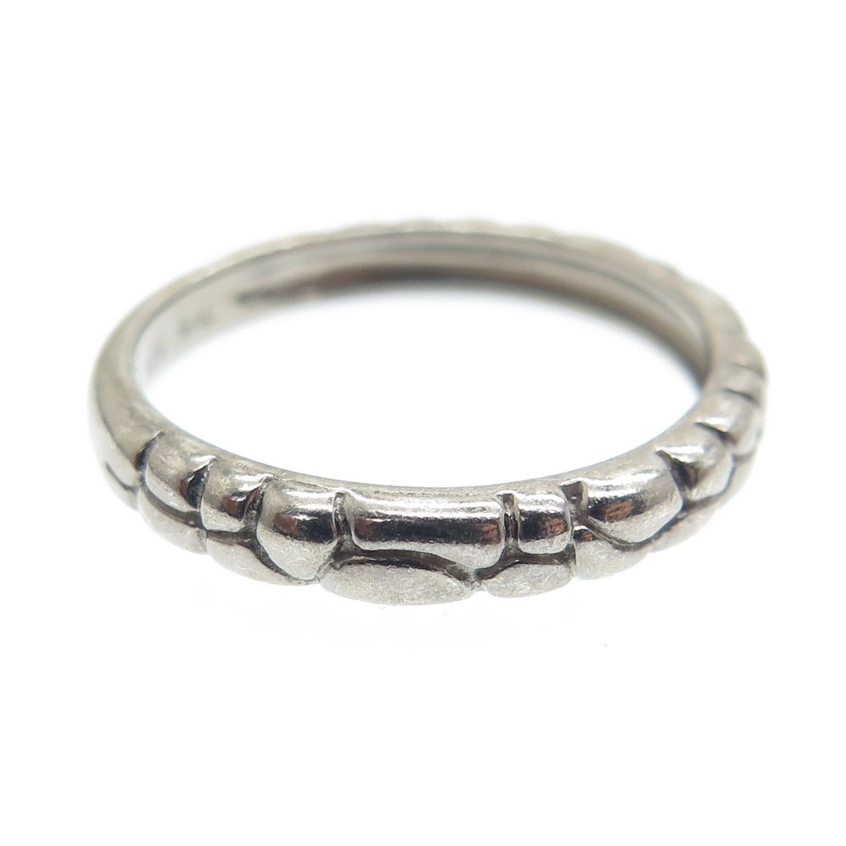 SMK 925 Sterling Silver Black Rhodium Pebble Band Ring Size 6.75